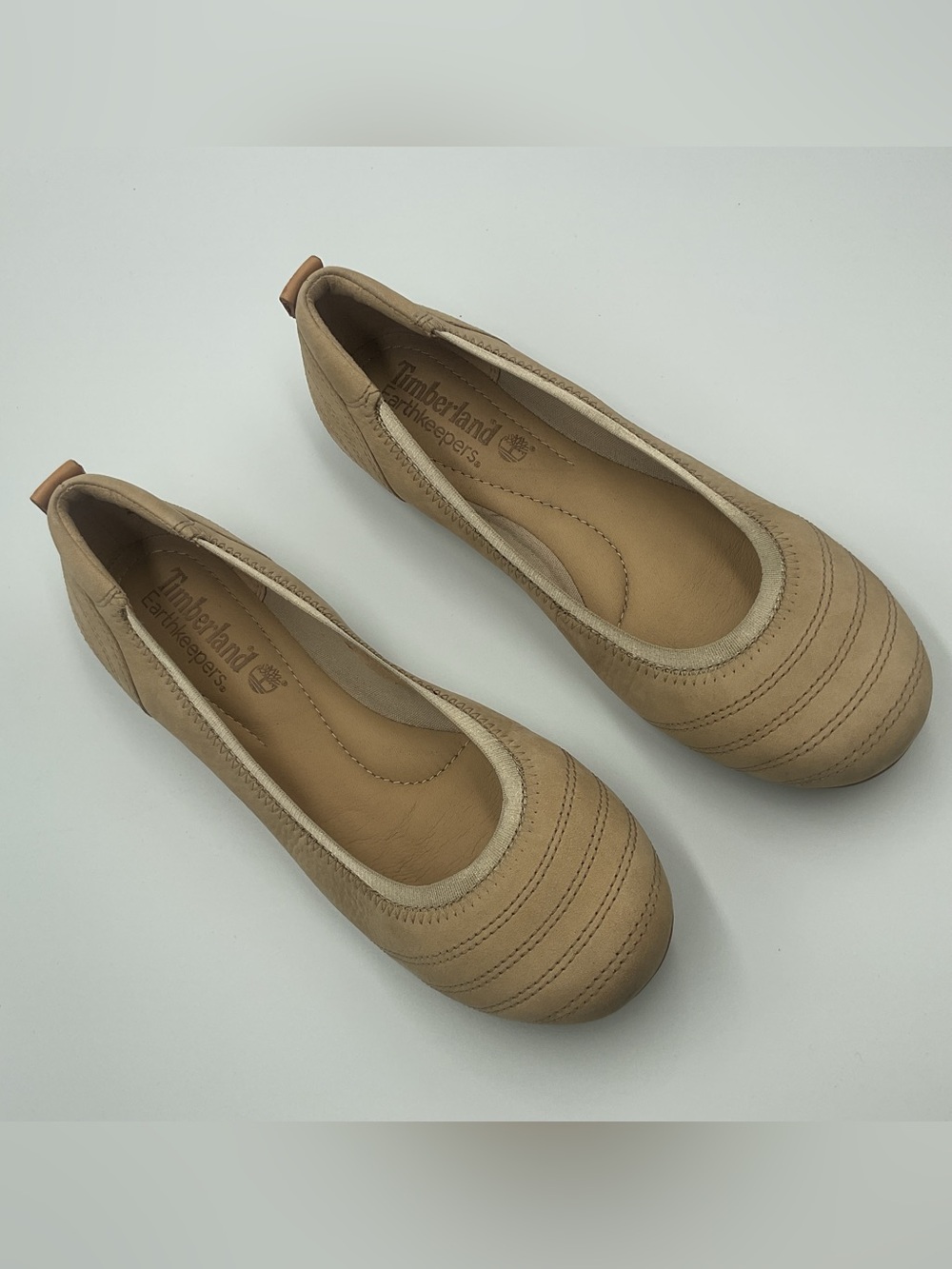 Womens Timberland Earthkeepers Brown Khaki Tan Leather Slip On Ballerina Shoes 6